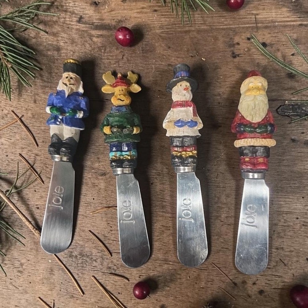 Joie Christmas Cheese‎ Spreaders, Set of 4, Moose Snowman Soldier Santa Design